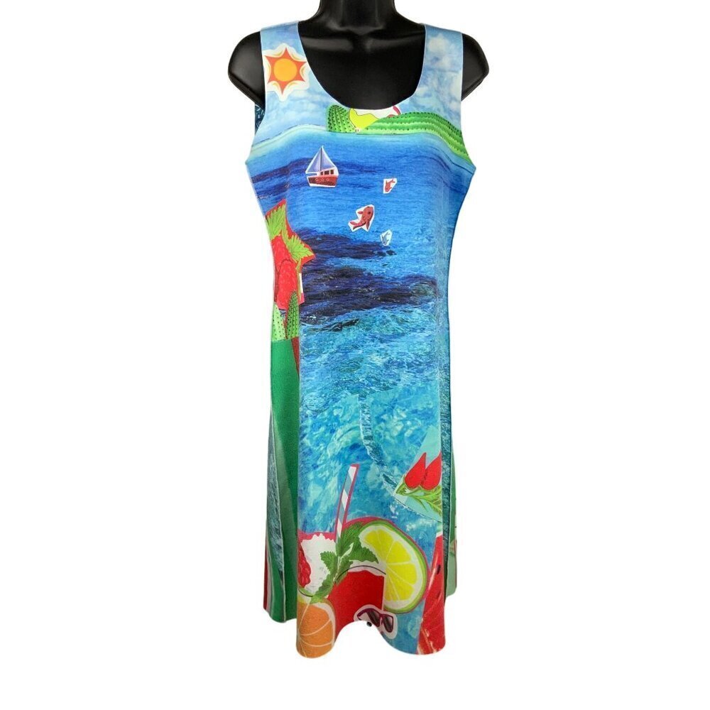 Animapop reversible dress multi sleeveless Fun seaside theme 34ch 31w 38h 38L